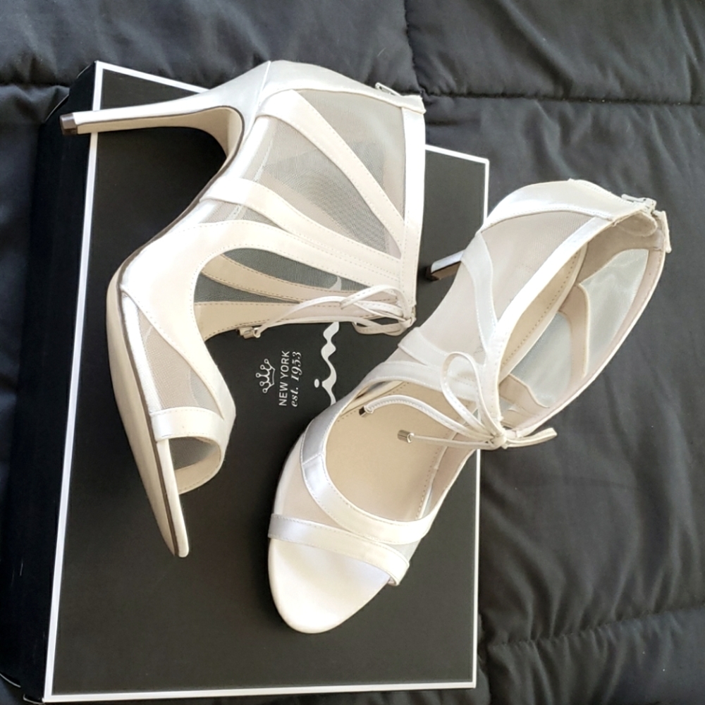 Nina Cherie Open Toe Heels in Almond